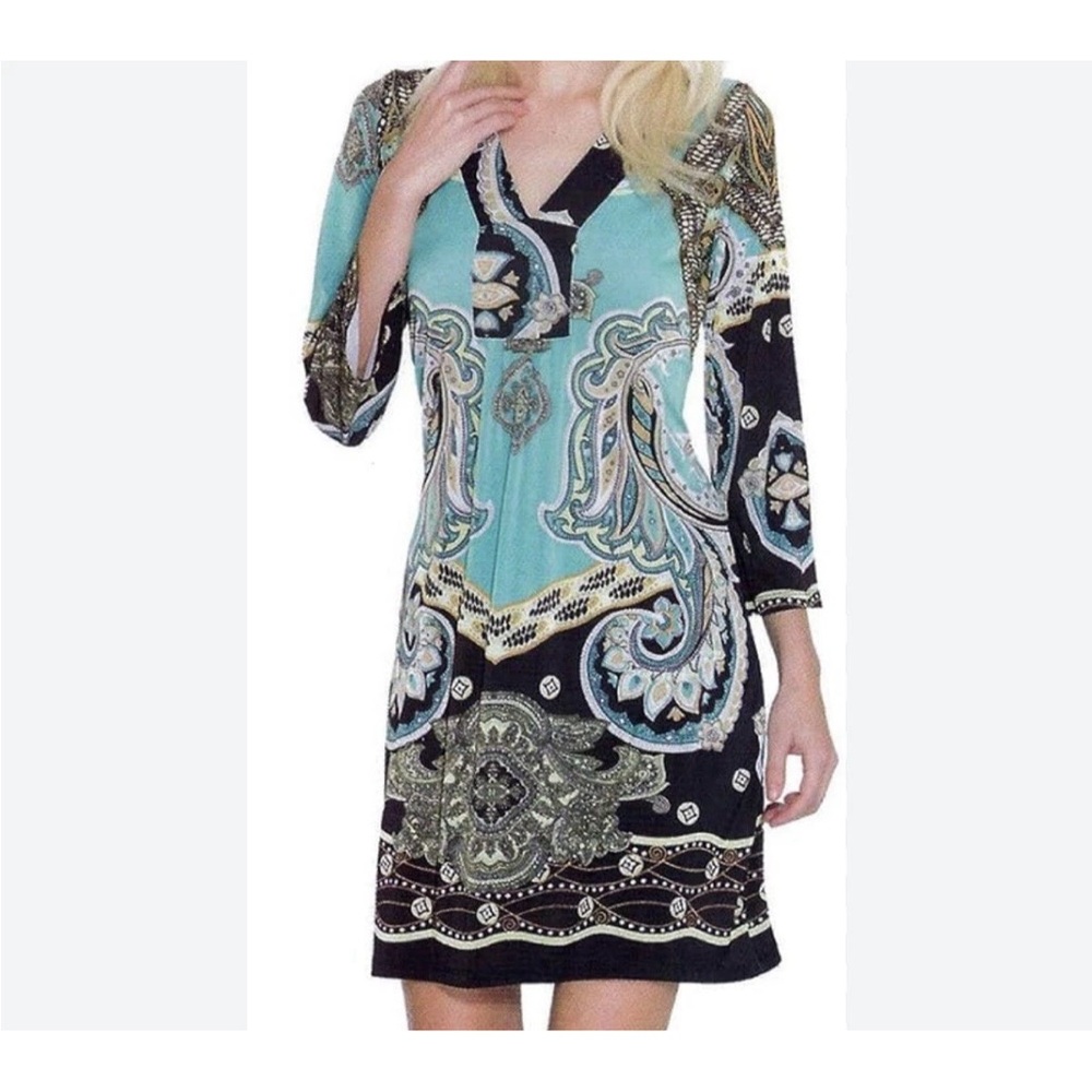 Adore Shift  Dress Size Small Paisley Print Medallion 3/4 Sleeve Tunic NWOT